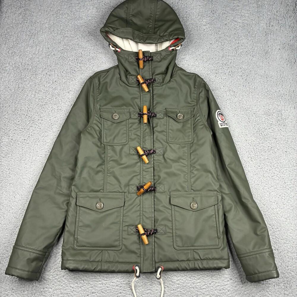 Superdry Green Toggle Duffle Jacket Women's Small Hooded Lined Utility Coat
